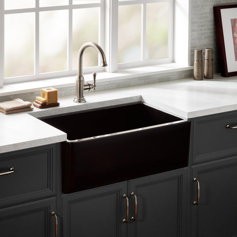 Gloss Black Fireclay Farmhouse Apron Kitchen Sink