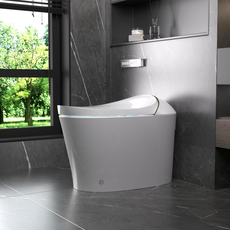 White Elongated Smart Bidet Toilet with Heated Seat and Wireless Remote