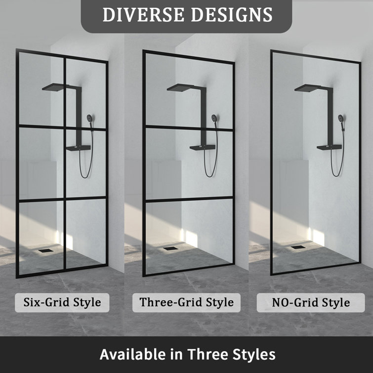 34-Inch Matte Black Framed Shower Door with Patterned Glass