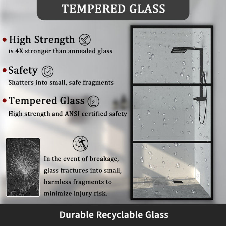 34-Inch Matte Black Framed Shower Door with Patterned Glass