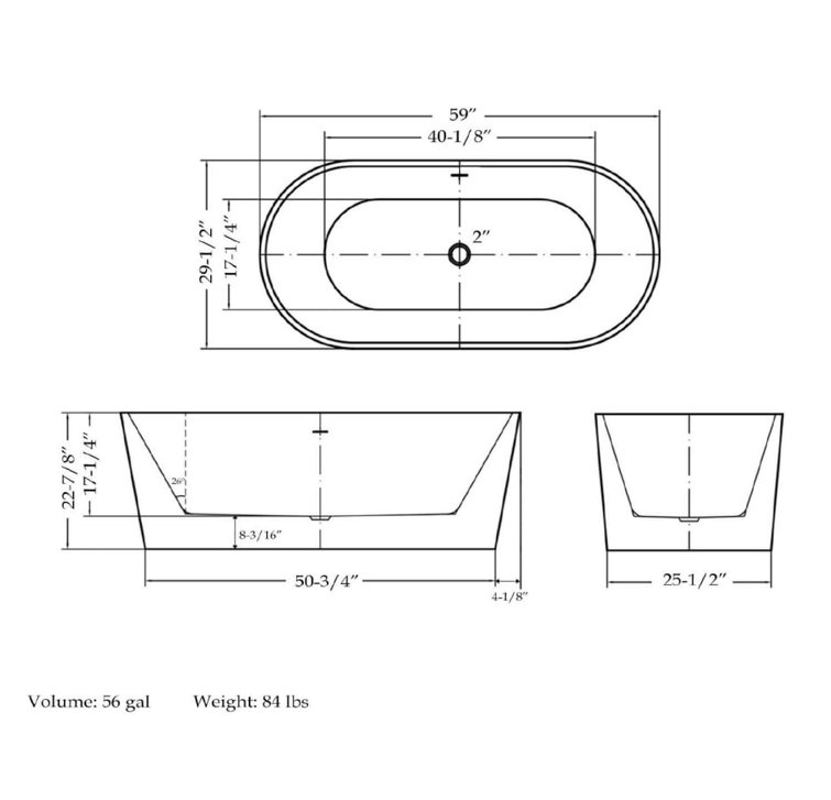 Enigma 59-Inch White Acrylic Oval Freestanding Soaking Bathtub