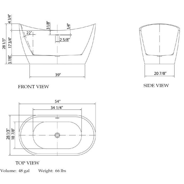 Nile 28" White Acrylic Freestanding Bathtub with Brushed Nickel Drain