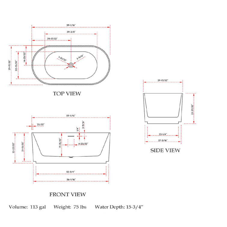 Charisma 59'' White Ribbed Acrylic Freestanding Bathtub