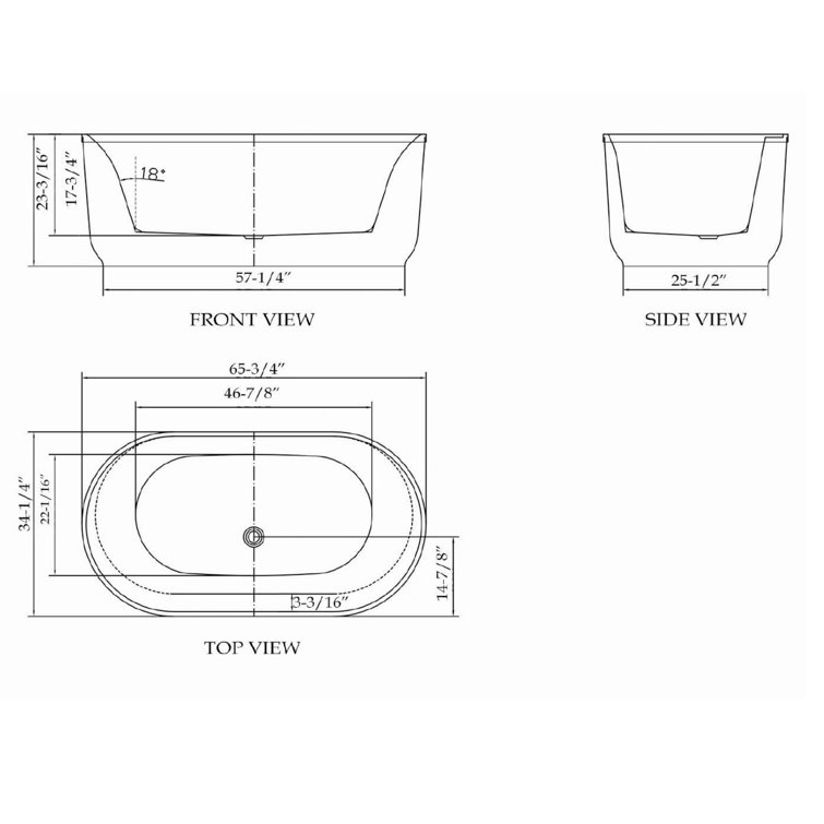 Encore White Freestanding Acrylic Bathtub with Brushed Nickel Drain