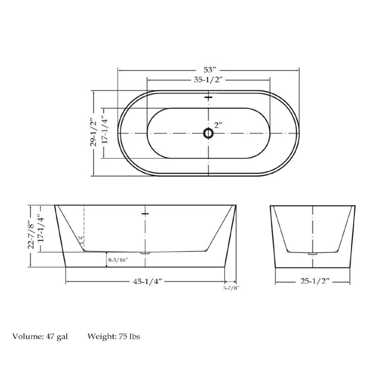 White and Matte Black Oval Acrylic Freestanding Bathtub