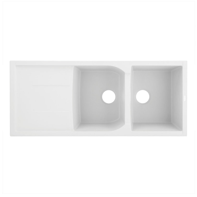 Cloud White Double Basin Stone Kitchen Sink with Drainboard