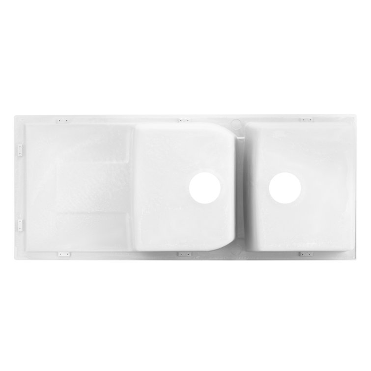 Cloud White Double Basin Stone Kitchen Sink with Drainboard