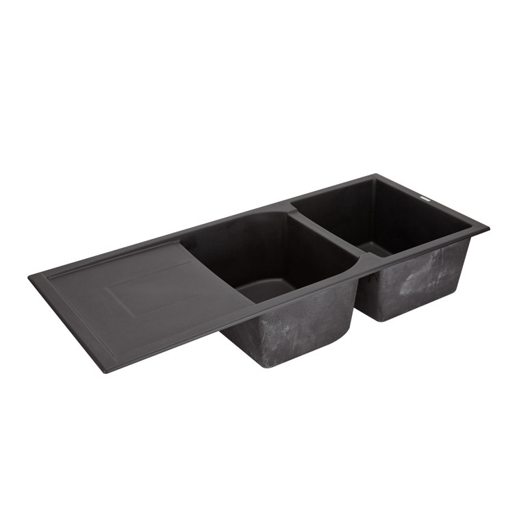 Midnight Black Double Basin Granite Composite Kitchen Sink with Drainboard