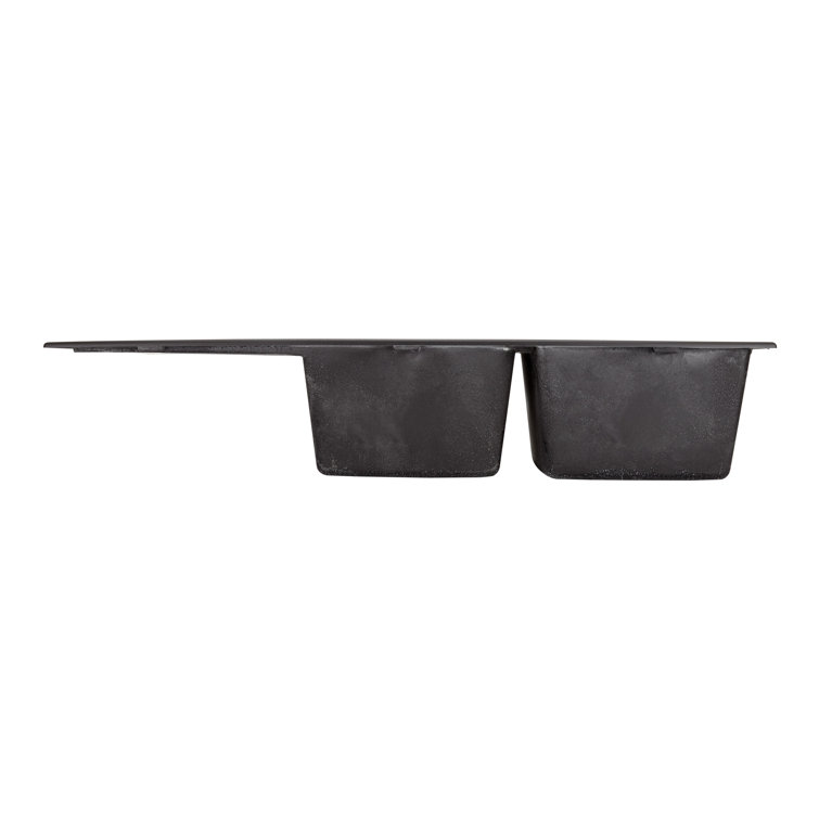 Midnight Black Double Basin Granite Composite Kitchen Sink with Drainboard