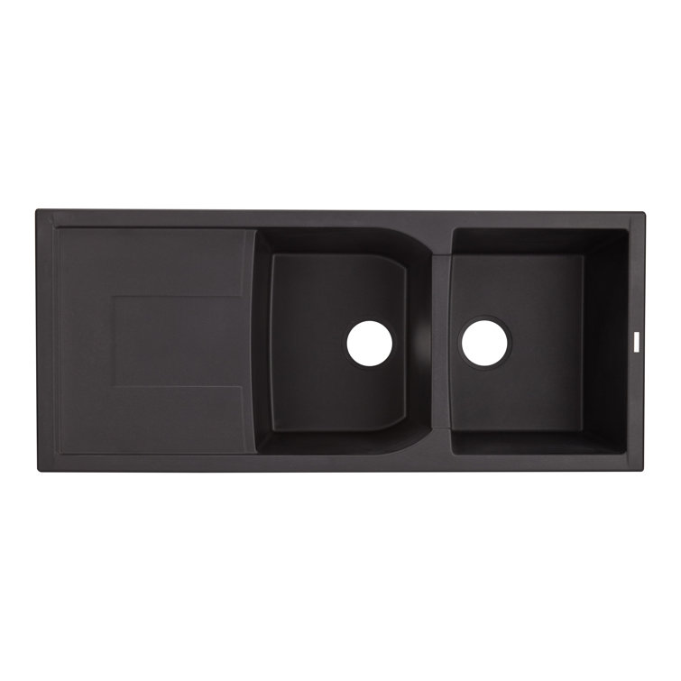 Midnight Black Double Basin Granite Composite Kitchen Sink with Drainboard