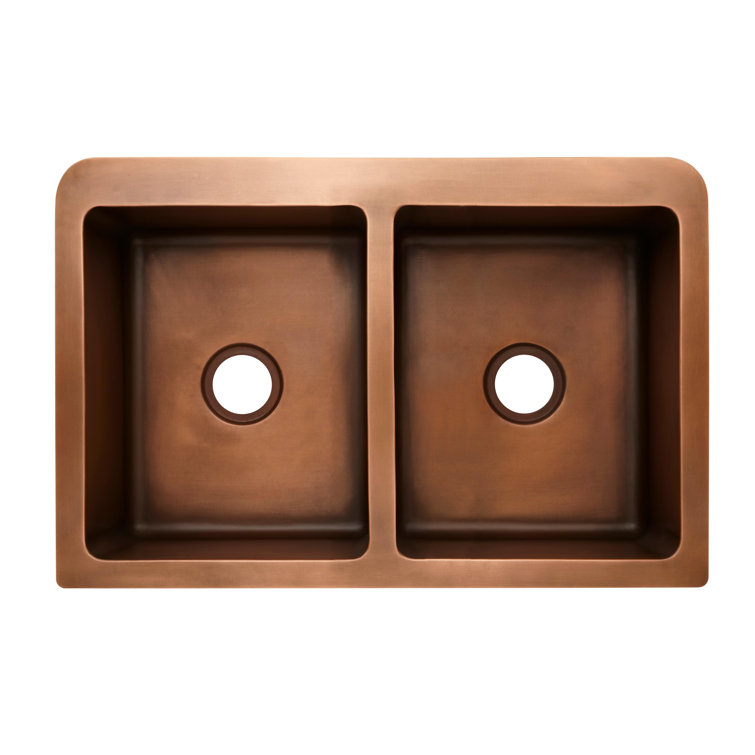 Aberdeen 35'' Copper Double Basin Farmhouse Kitchen Sink