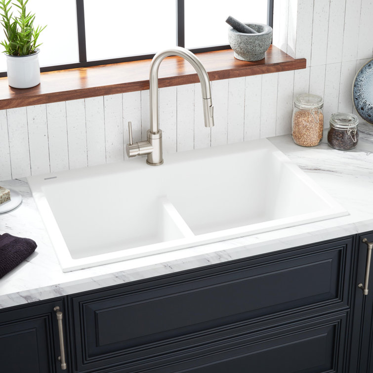 Cloud White Double Basin Granite Composite Drop-In Kitchen Sink