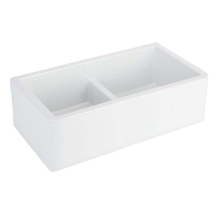 Grigham 33" White Fireclay Double Basin Farmhouse Sink