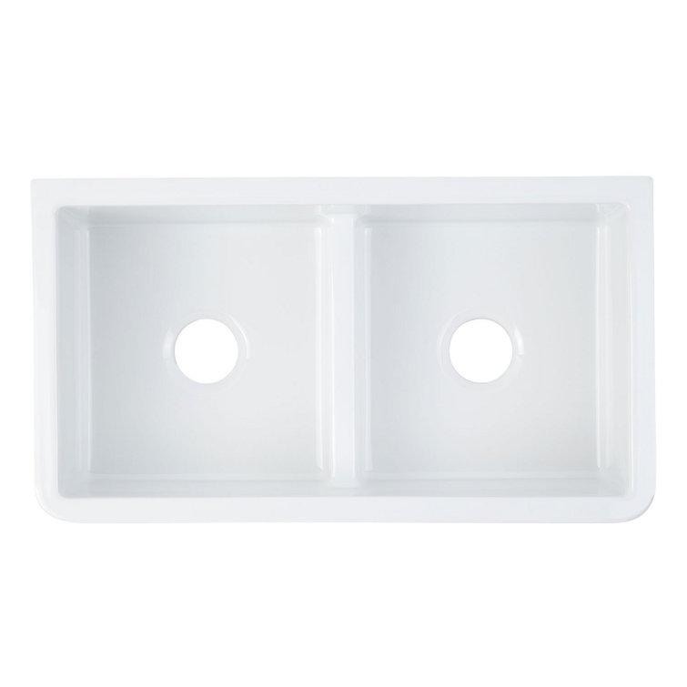 Grigham 33" White Fireclay Double Basin Farmhouse Sink