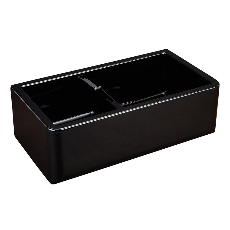 Grigham 33" Gloss Black Fireclay Double Basin Farmhouse Sink