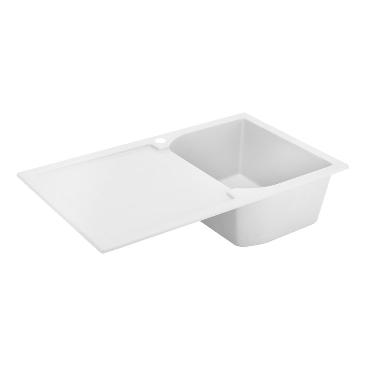 Cloud White Stone Drop-In Kitchen Sink with Drainboard
