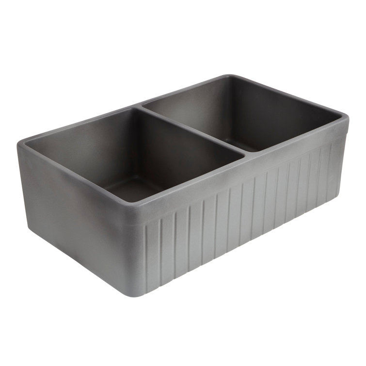 Baylor 33'' Gray Fireclay Double Basin Farmhouse Sink