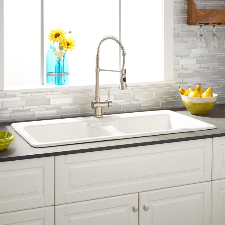 Selkirk 43" White Cast Iron Double Basin Drop-In Sink