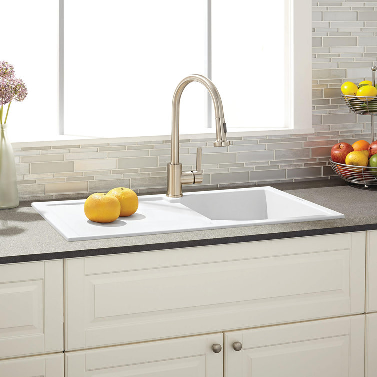 Cloud White Stone Drop-In Kitchen Sink with Drainboard