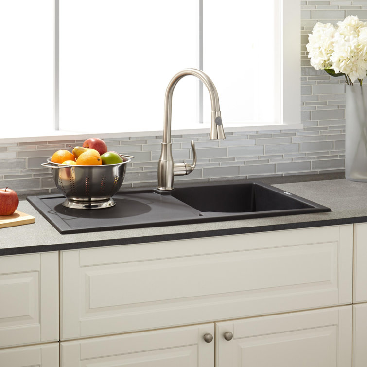 Midnight Black Granite Composite Drop-In Sink with Drainboard