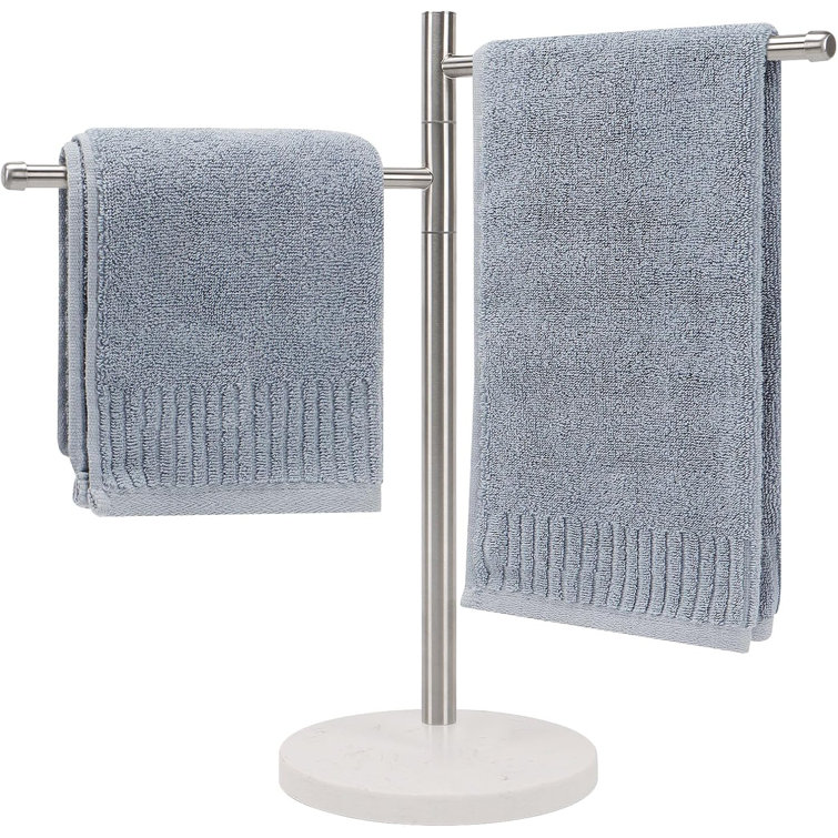 Brushed Nickel Stainless Steel Double Arm Towel Holder with Marble Base