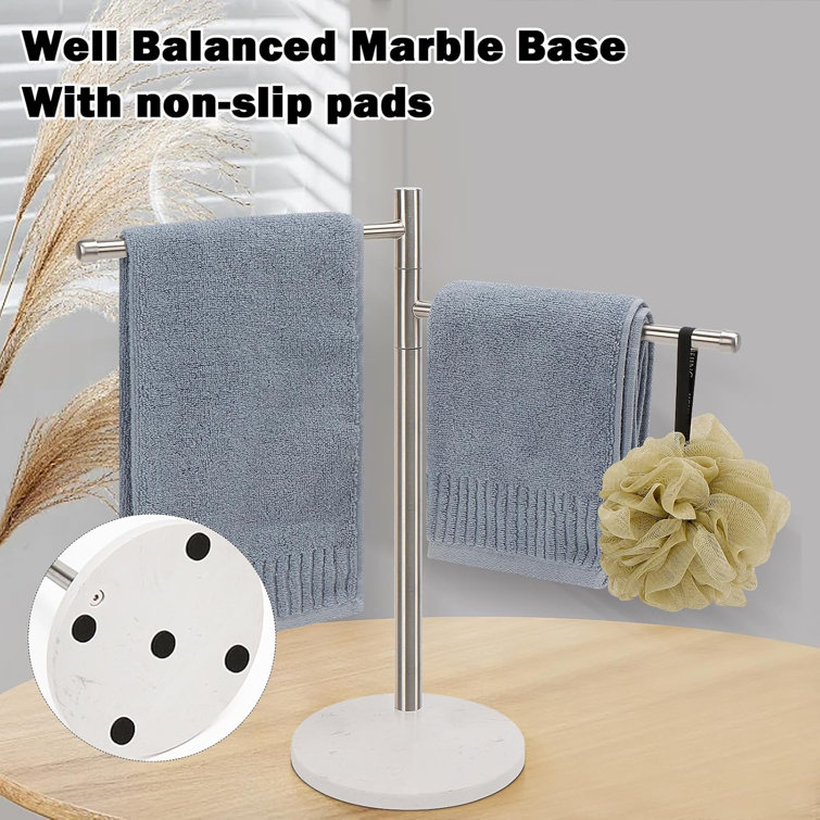 Brushed Nickel Stainless Steel Double Arm Towel Holder with Marble Base