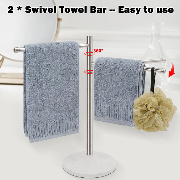 Brushed Nickel Stainless Steel Double Arm Towel Holder with Marble Base