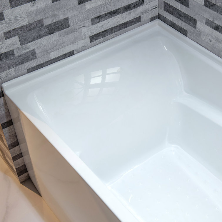 54'' White Acrylic Alcove Soaking Bathtub with Chrome Drain
