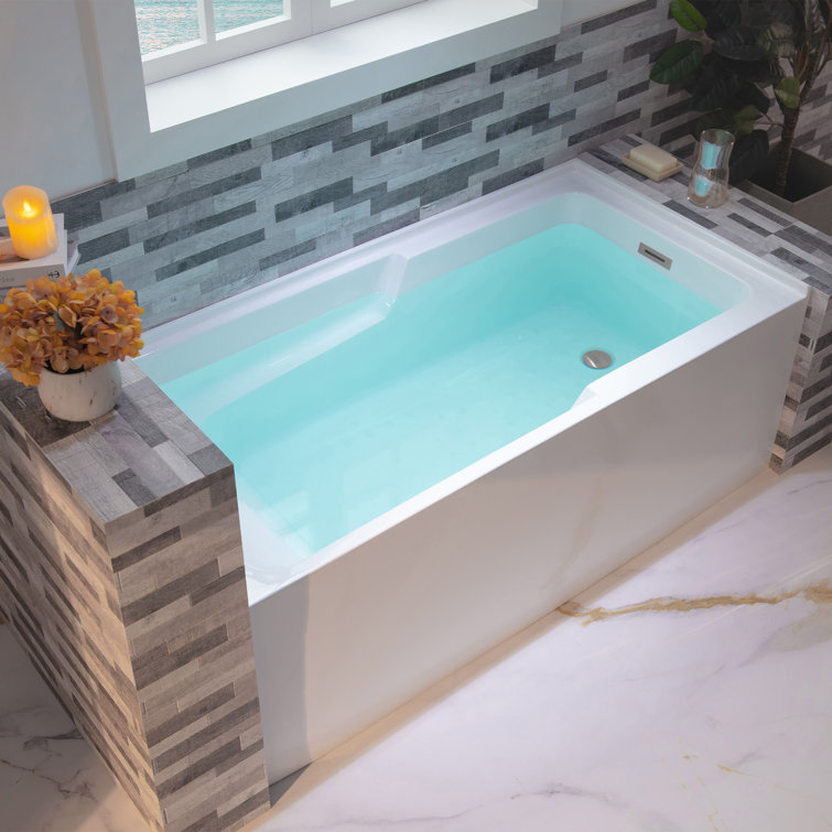 54'' White Acrylic Alcove Soaking Bathtub with Chrome Drain