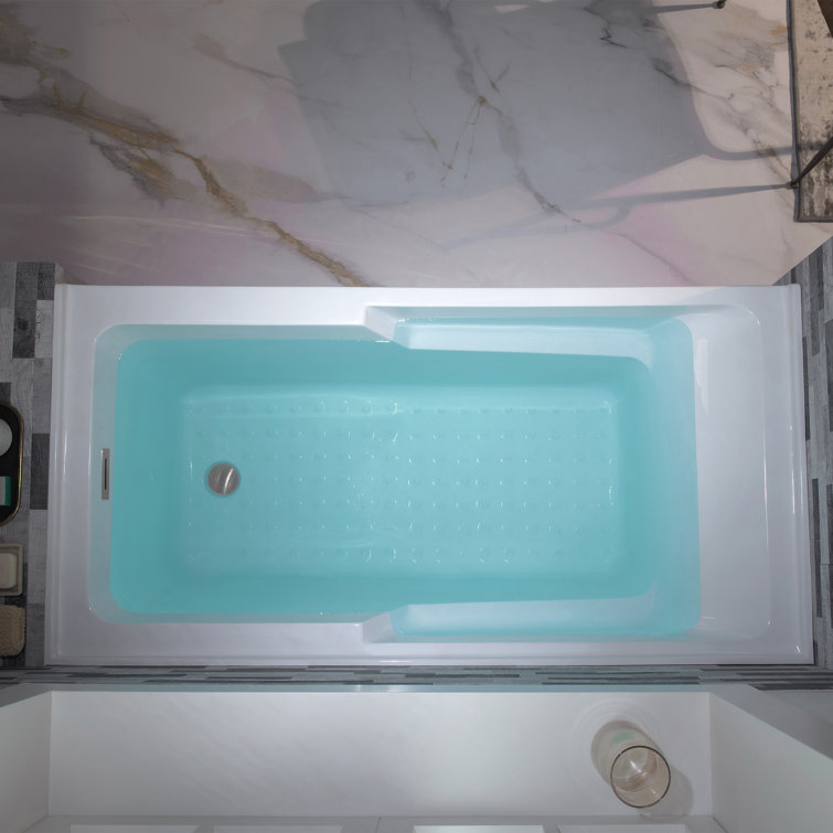 54'' White Acrylic Alcove Soaking Bathtub with Chrome Drain