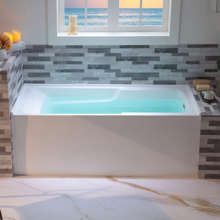 54'' White Acrylic Alcove Soaking Bathtub with Chrome Drain