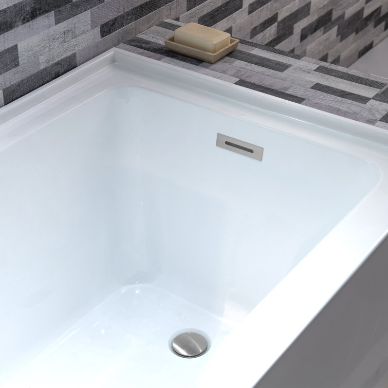 54'' White Acrylic Alcove Soaking Bathtub with Chrome Drain