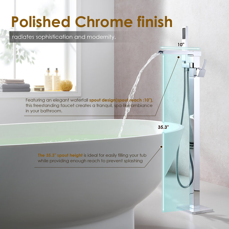 Polished Chrome Freestanding Tub Faucet with Hand Shower
