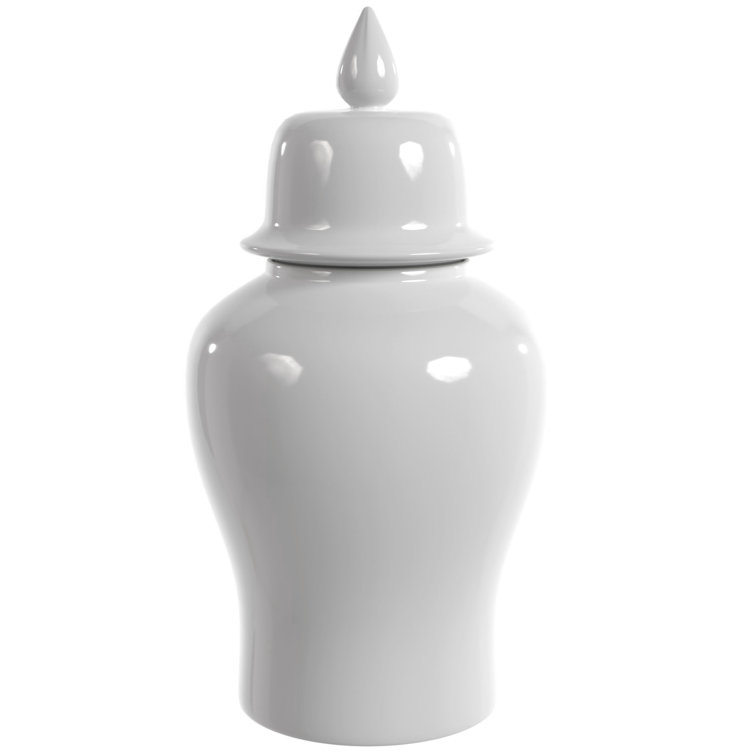 18" Glossy White Porcelain Temple Jar