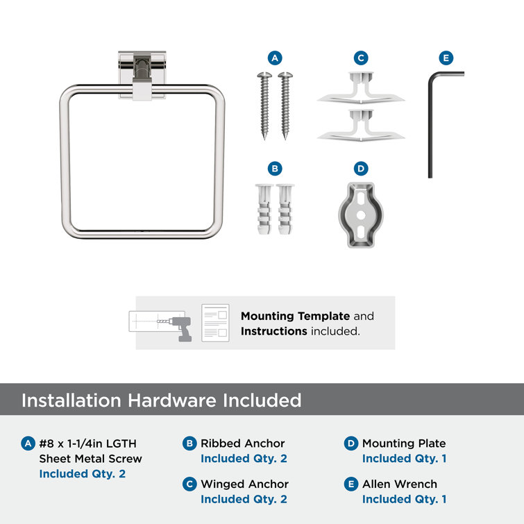 Polished Nickel Wall Mounted Square Towel Ring