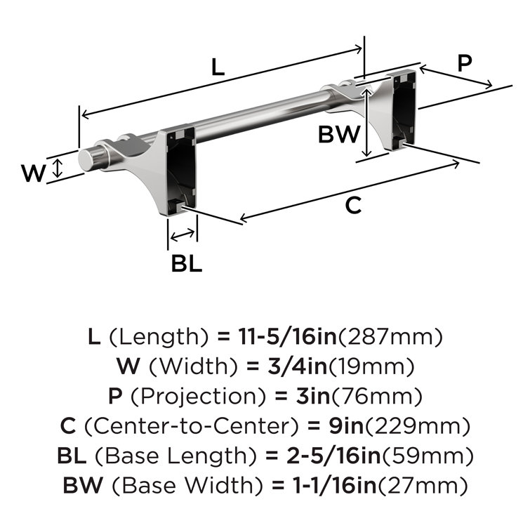 Davenport Chrome Wall Mounted 9 Inch Towel Bar