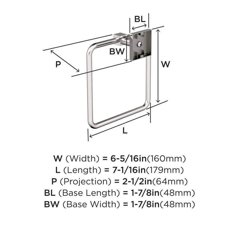 Polished Nickel Wall Mounted Square Towel Ring