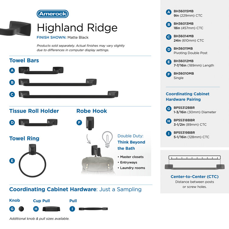 Highland Ridge Matte Black Wall Mounted Towel Bar