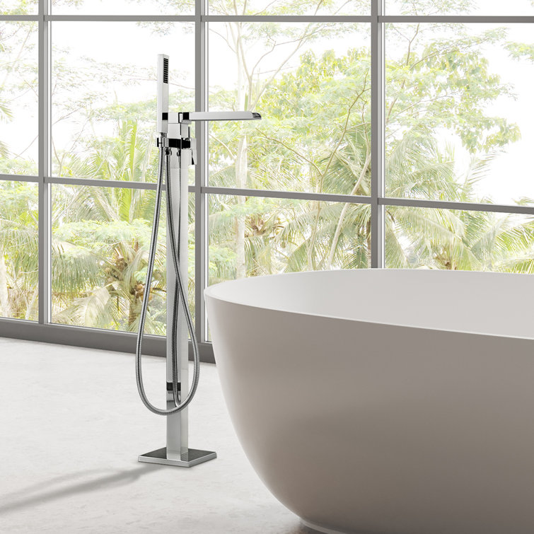 Polished Chrome Freestanding Tub Faucet with Hand Shower