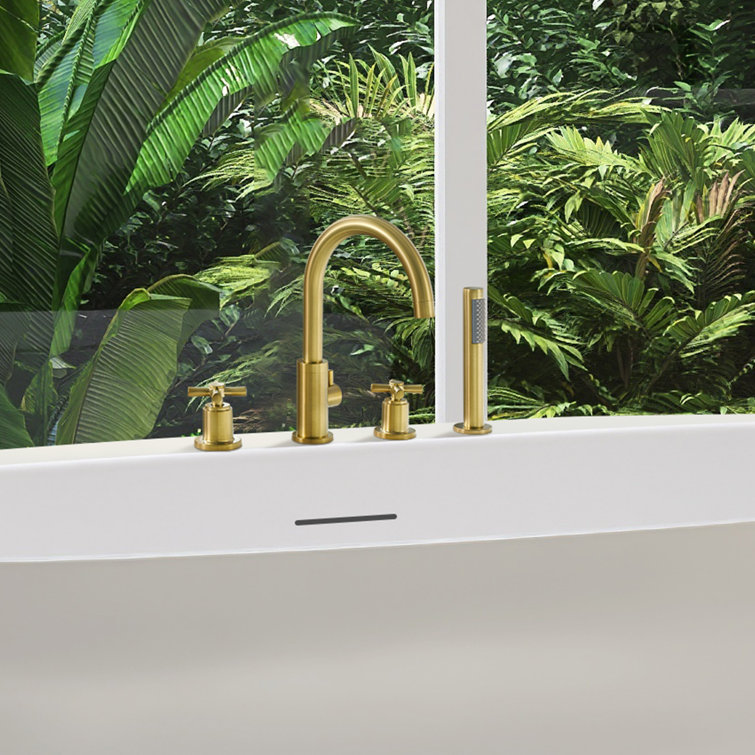 Brushed Gold Stainless Steel Deck-Mount Tub Faucet Set