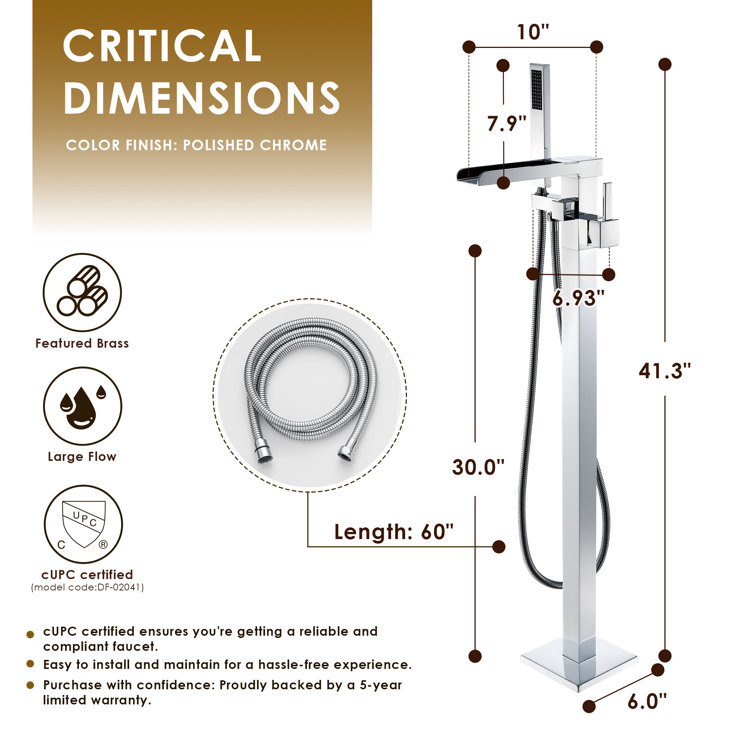 Polished Chrome Freestanding Tub Faucet with Hand Shower