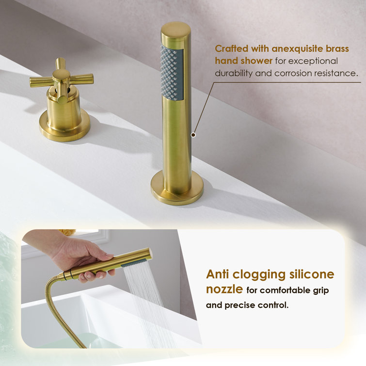Brushed Gold Stainless Steel Deck-Mount Tub Faucet Set
