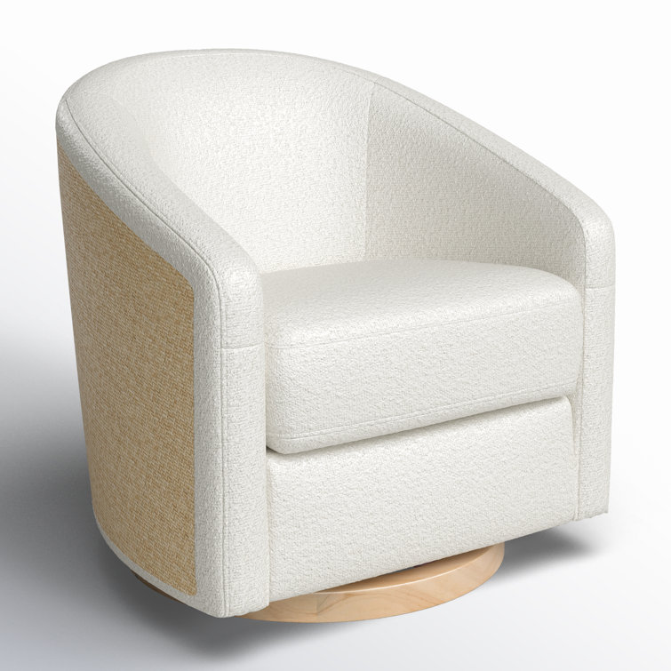 Ivory Boucle Swivel Glider with Cane and Light Wood Base