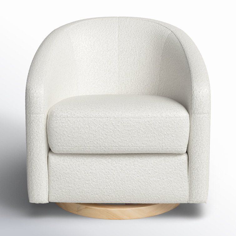 Ivory Boucle Swivel Glider with Cane and Light Wood Base