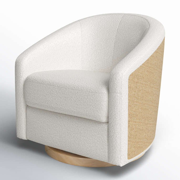 Ivory Boucle Swivel Glider with Cane and Light Wood Base