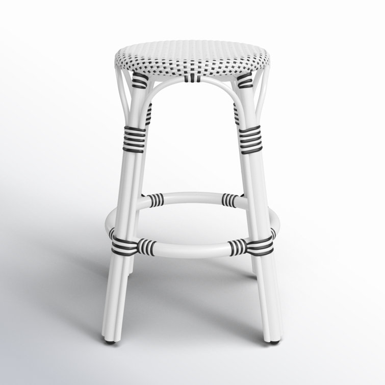 Coastal Boho Chic White & Black Dot Rattan Counter Stool