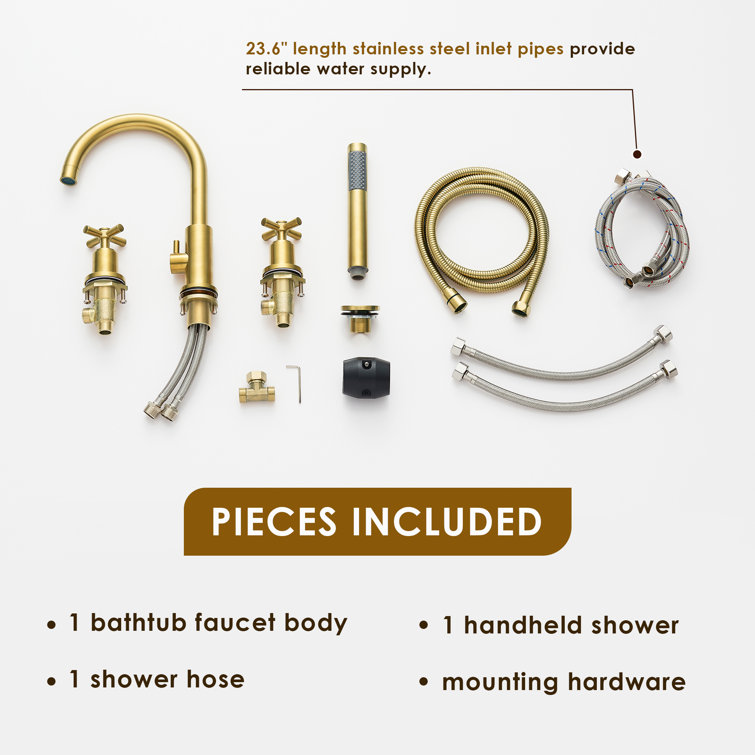Brushed Gold Stainless Steel Deck-Mount Tub Faucet Set