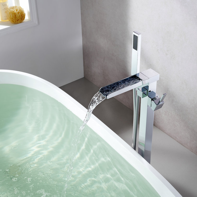 Polished Chrome Freestanding Tub Faucet with Hand Shower