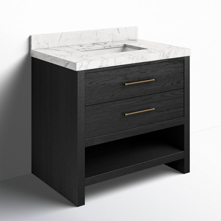 Black Wash Oak Veneer and Carrara Marble Single Vanity