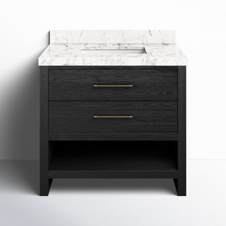 Black Wash Oak Veneer and Carrara Marble Single Vanity